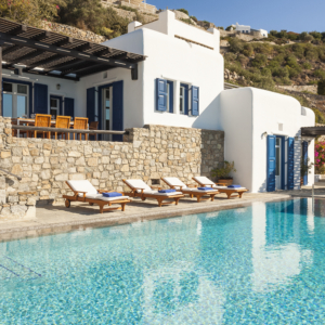 View of Villa Athena's external pool, a luxury private villa in Mykonos by AGL