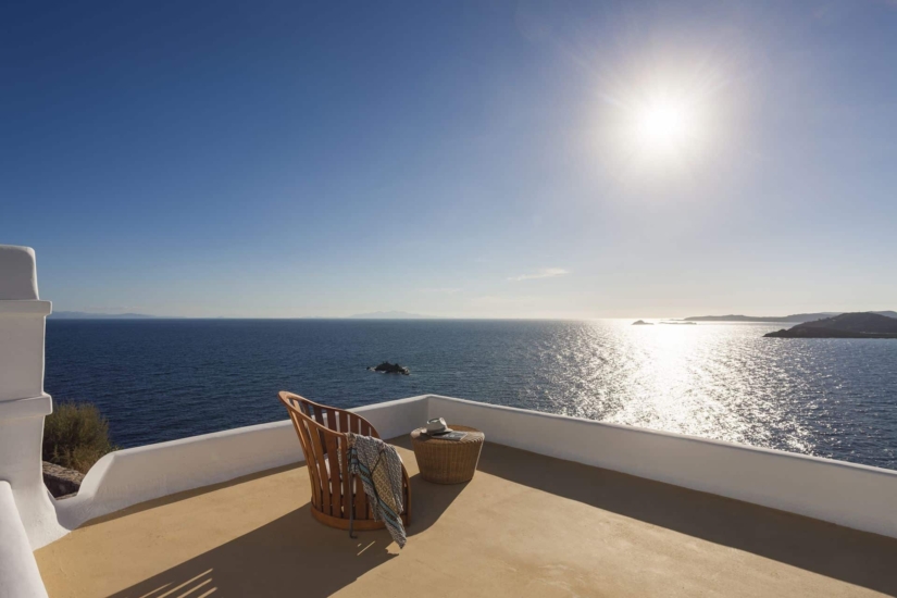 Sea gazing from the terrace of AGL Luxury Villas in Mykonos suitable for families