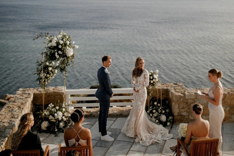 Wedding ceremony at a Mykonos wedding villa by AGL Luxury Villas